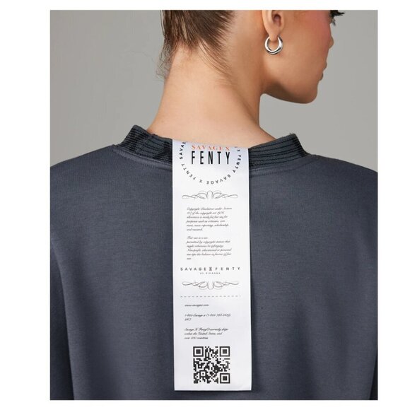 NWT Savage x Fenty Essential Holographic 3D Logo-Trim Oversized Sweatshirt Grey - Picture 3 of 12